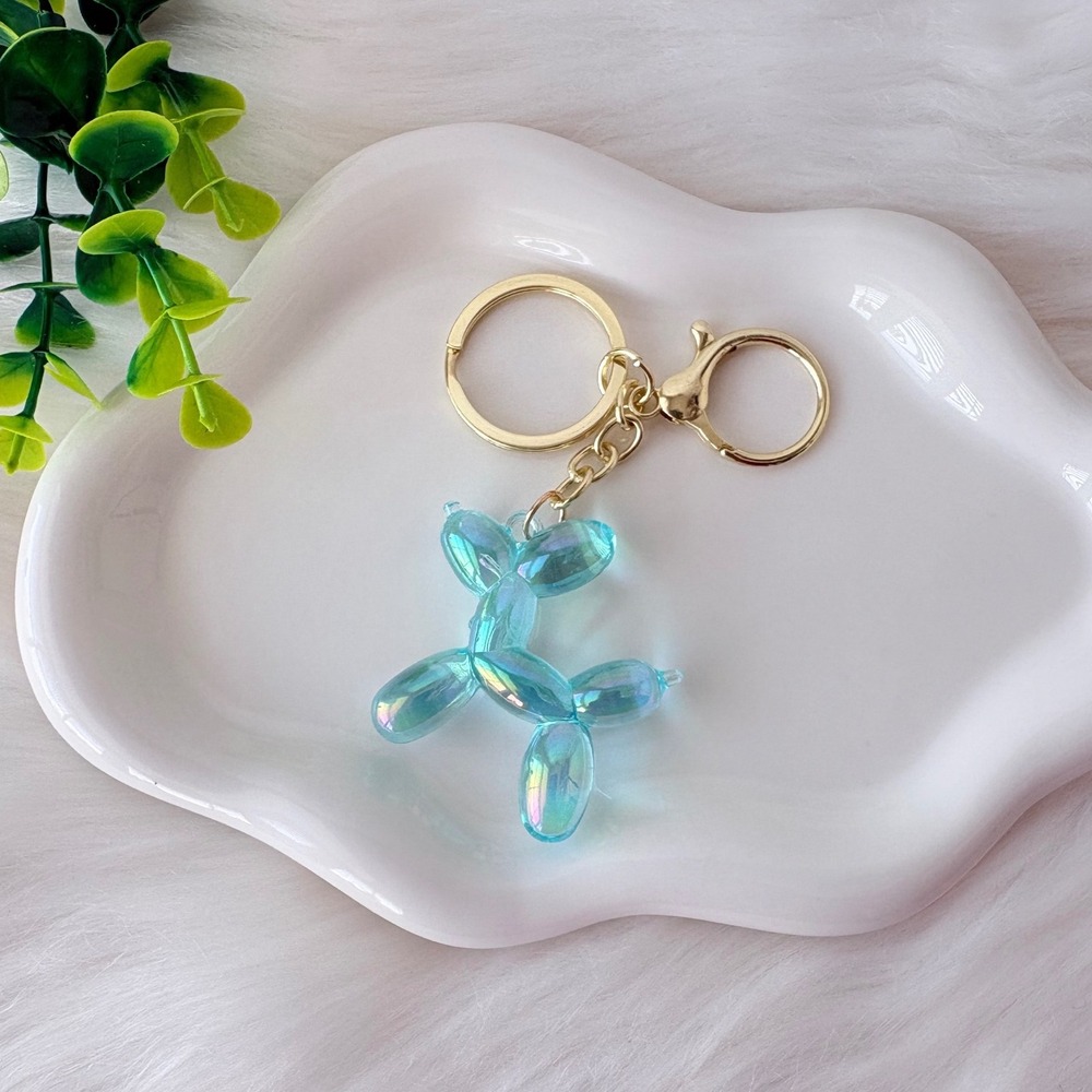 Iridescent Crystal Clear Balloon Dog Keychain/ Bag Charm